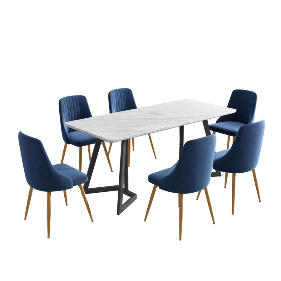 Marble Velvet Dining Set