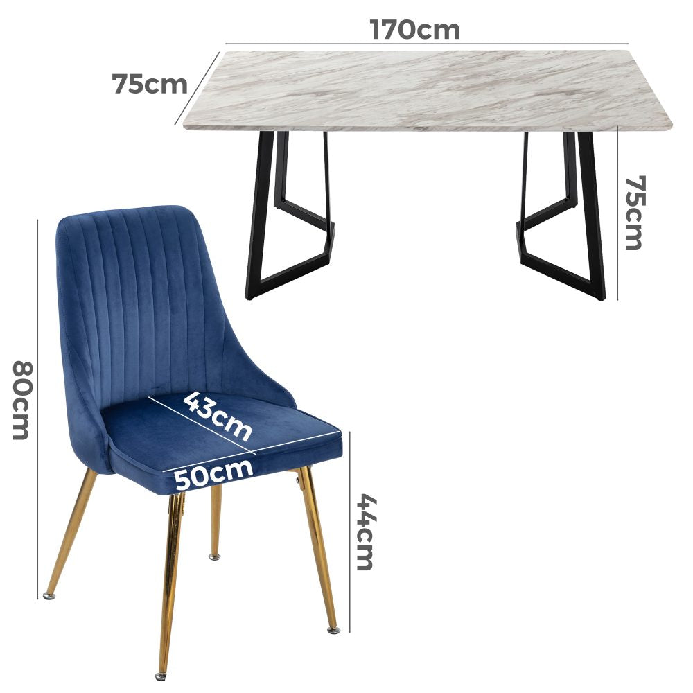 Marble Velvet Dining Set