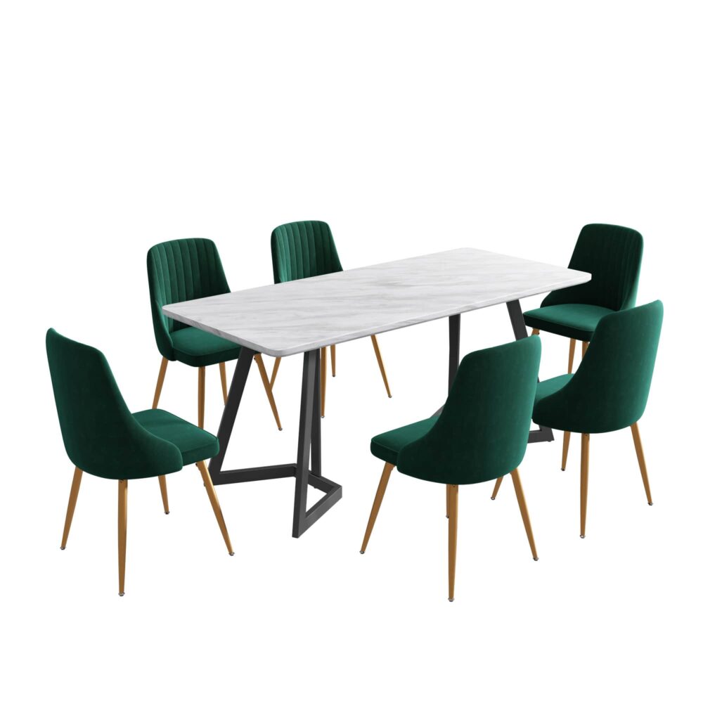 Marbleous Velvet Dining Set – Green