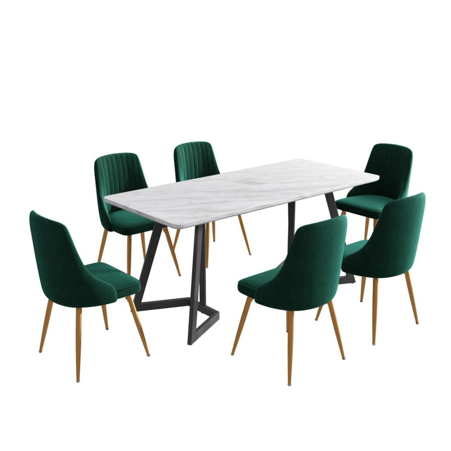 Marbleous Velvet Dining Set – Green