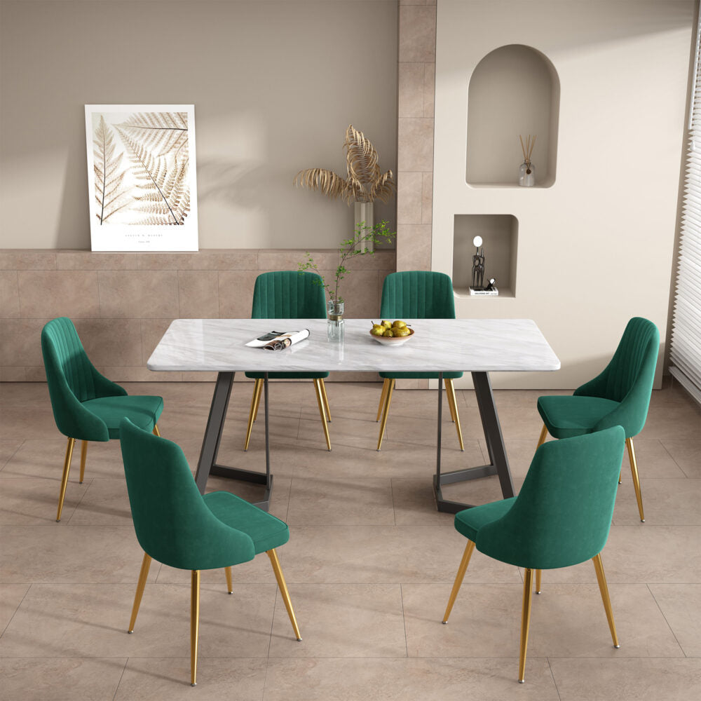 Marbleous Velvet Dining Set – Green