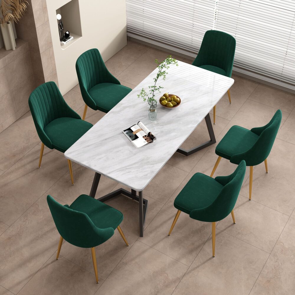 Marbleous Velvet Dining Set – Green