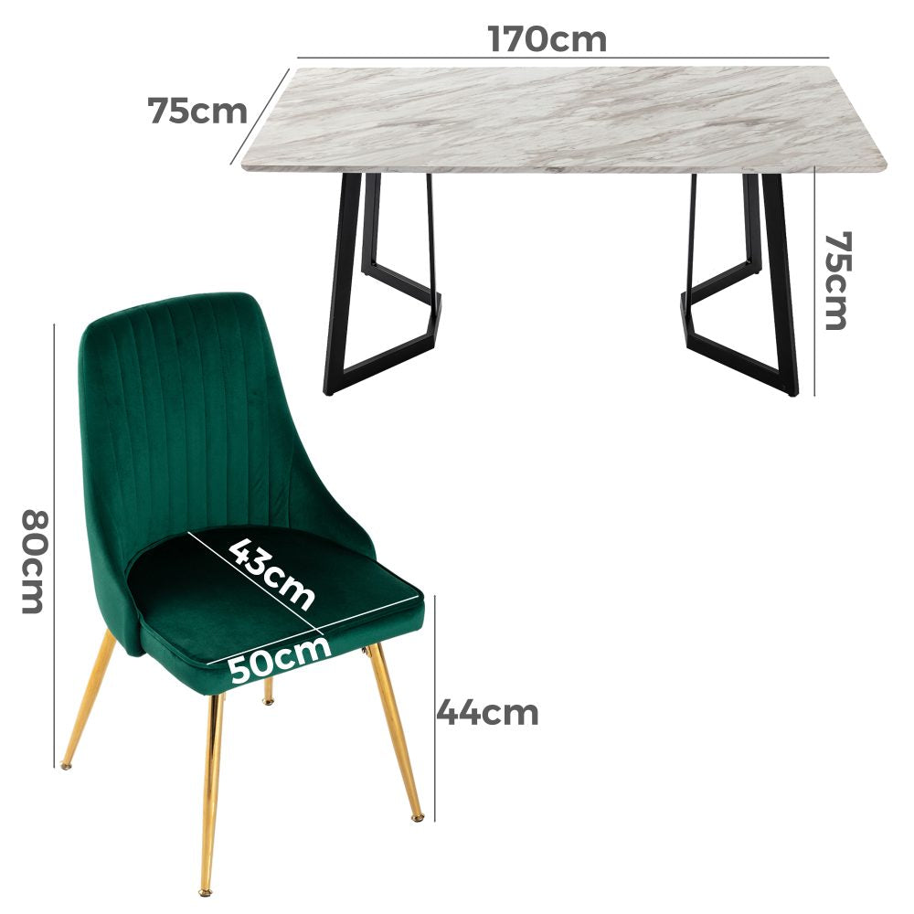 Marbleous Velvet Dining Set – Green