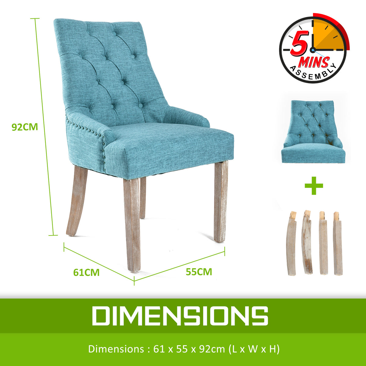 Tatum Fabric Dining Chair Set of 2 – Blue
