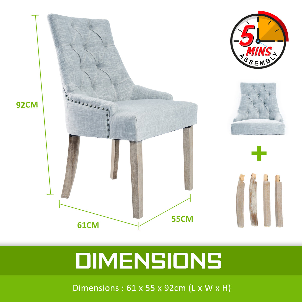 Amour French Provincial Dining Chair Set of 2 – Grey