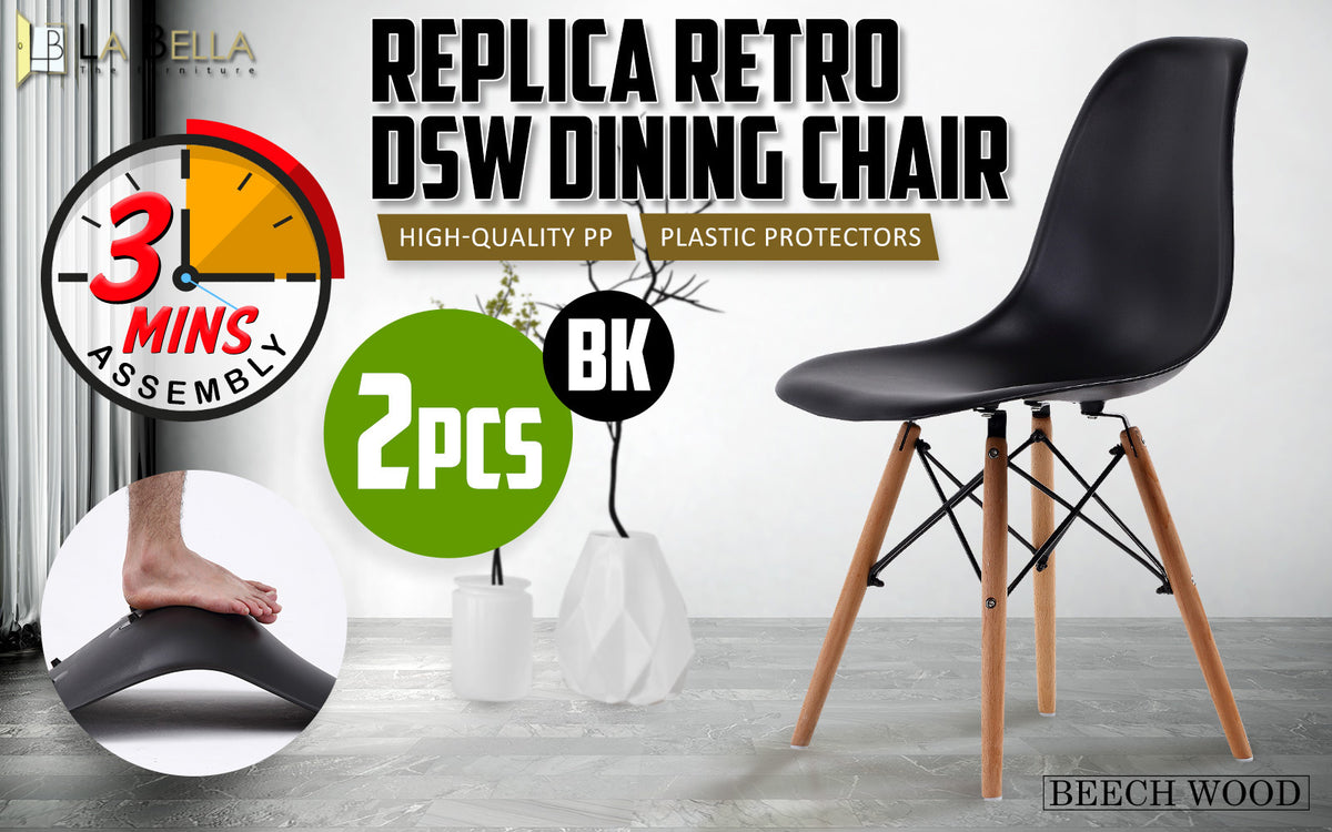 Retro Dining Chair Set of 2 – Black