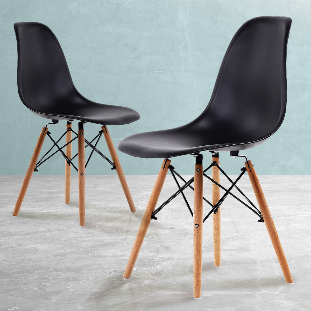 Retro Dining Chair Set of 2 – Black