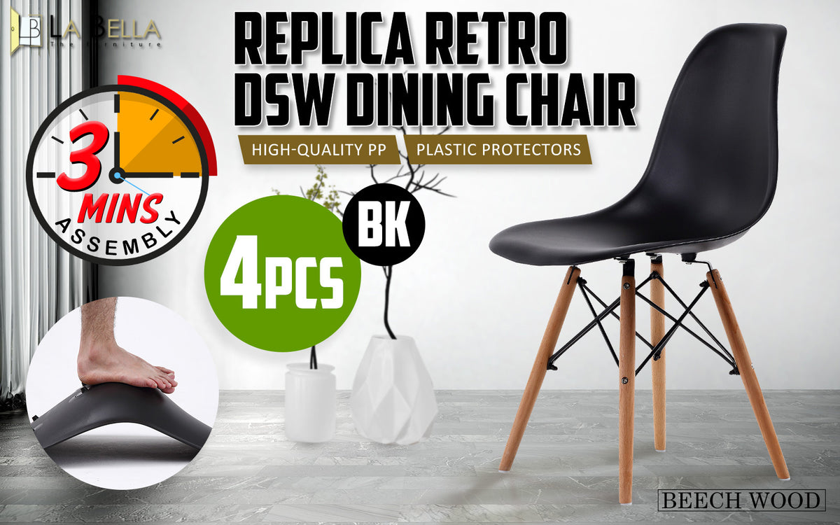 Retro Dining Chair Set of 4 – Black