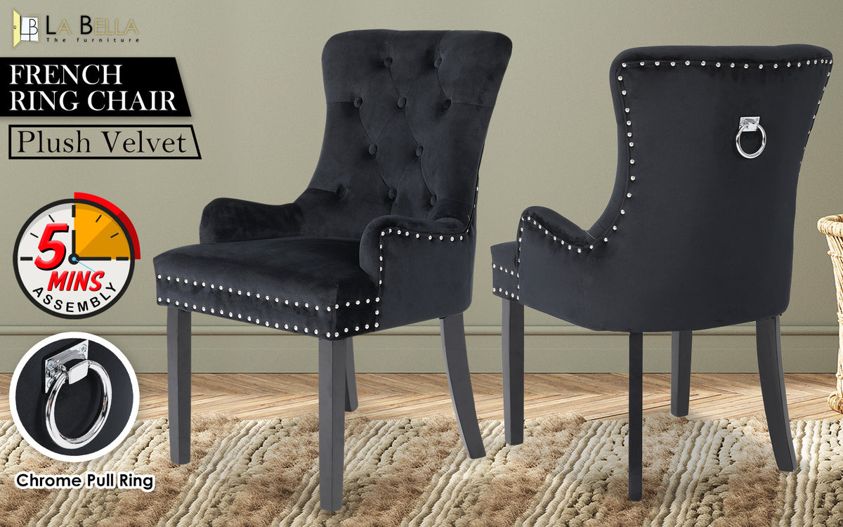Lisse French Provincial Velvet Dining Chair – Black