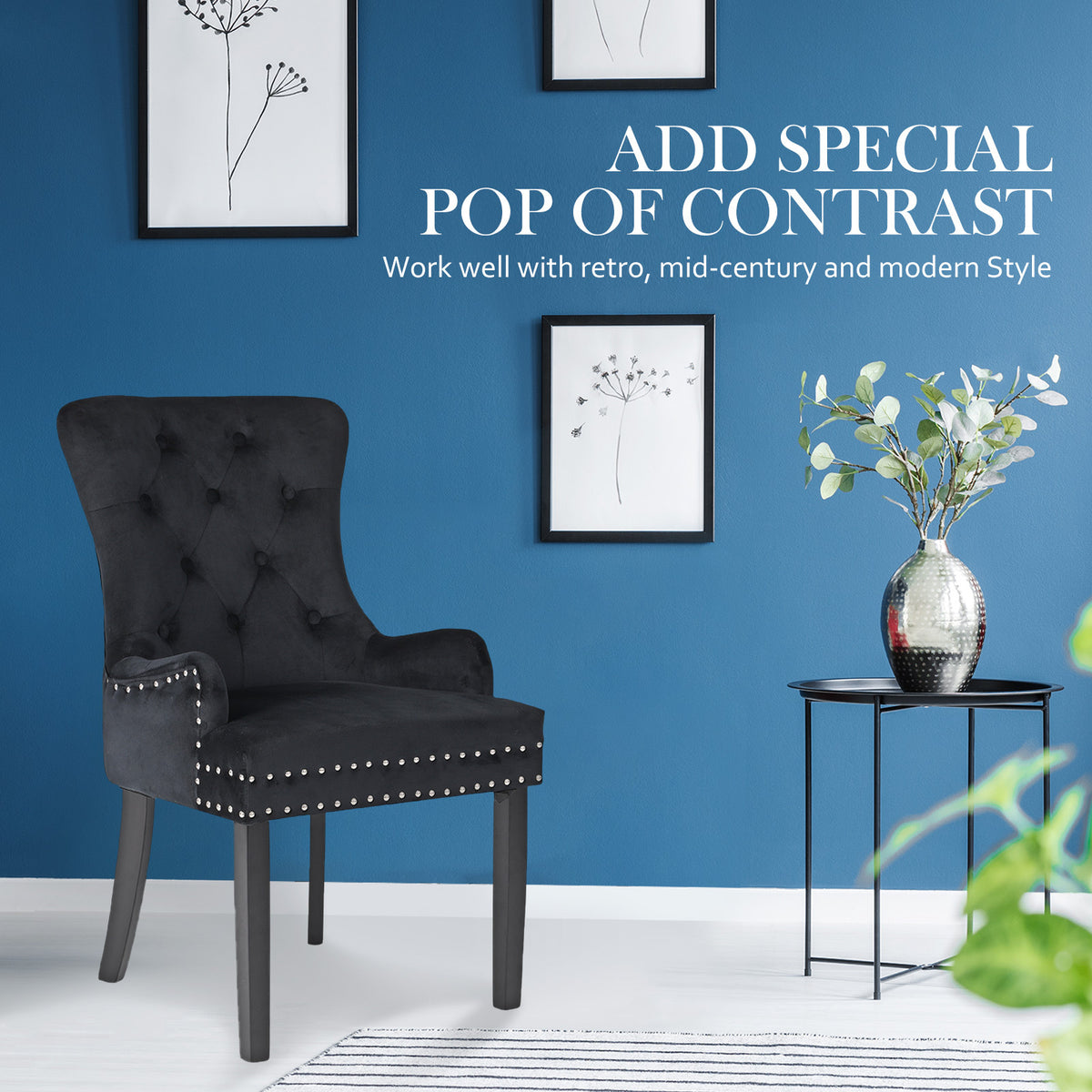 Lisse French Provincial Velvet Dining Chair – Black