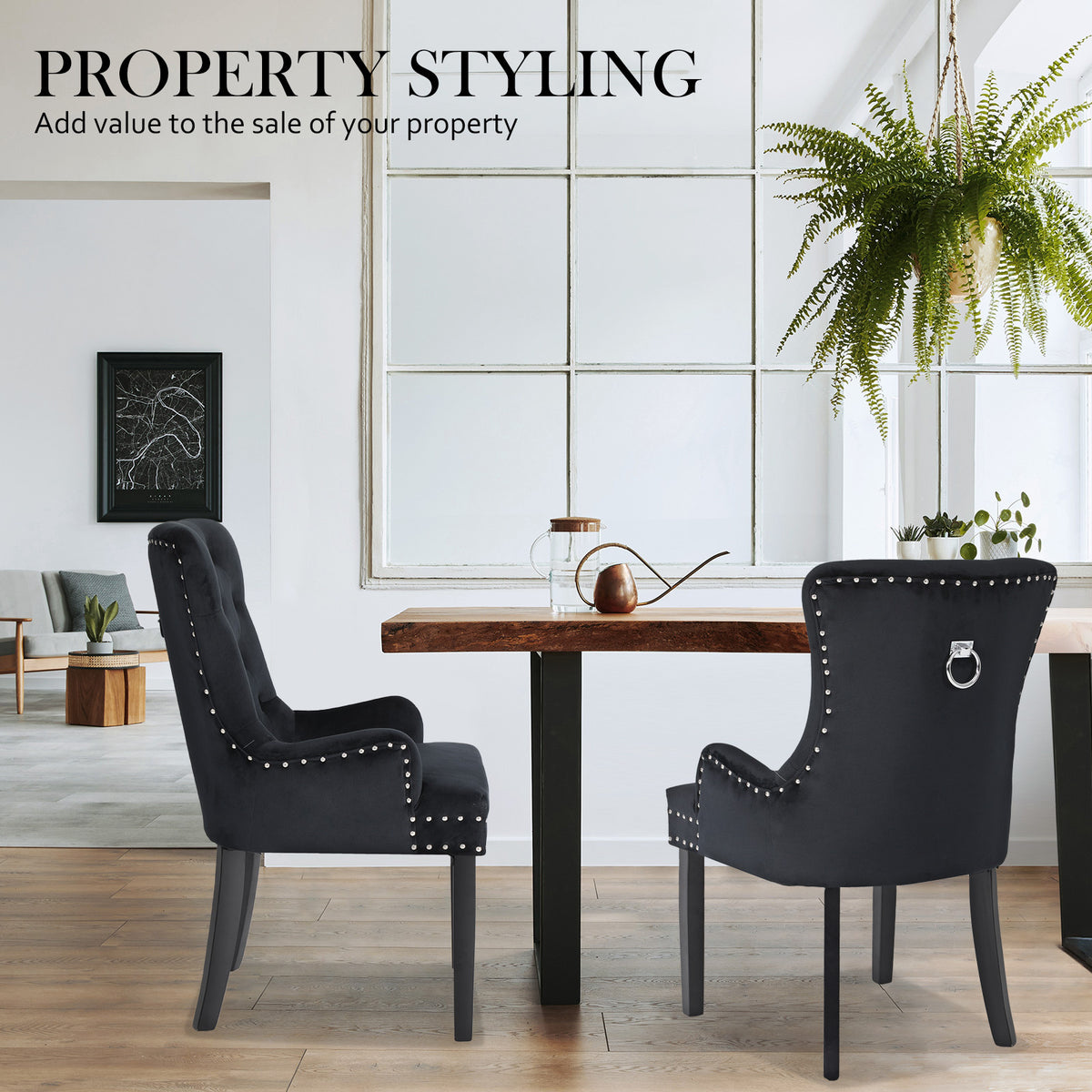 Lisse French Provincial Velvet Dining Chair – Black