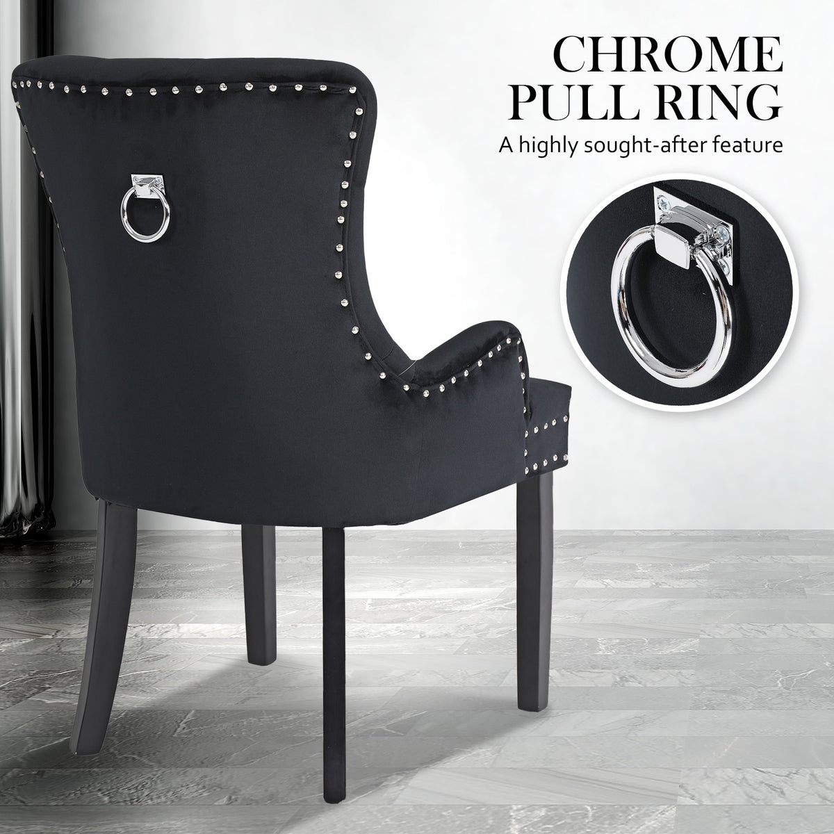 Lisse French Provincial Velvet Dining Chair – Black