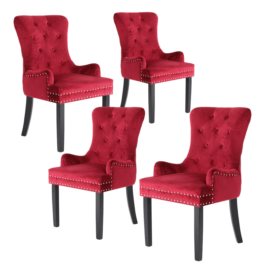Lisse French Provincial Velvet Dining Chair Set of 4 – Red