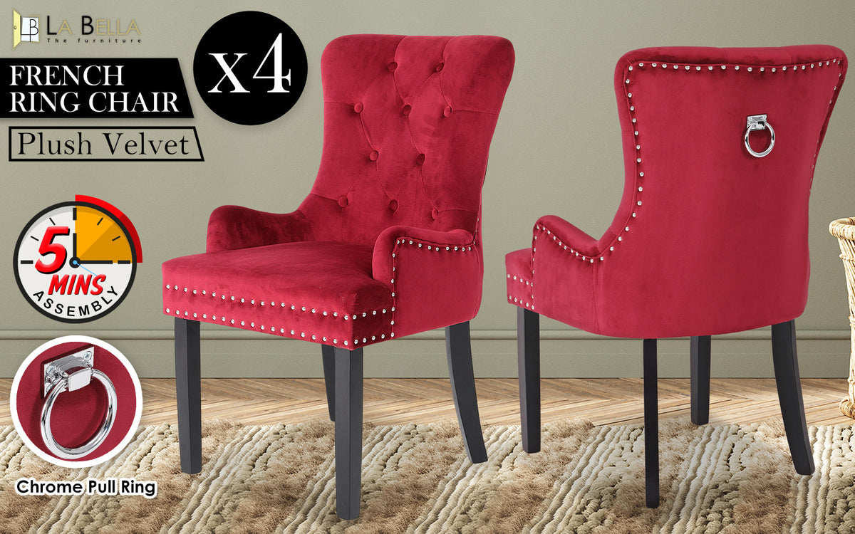 Lisse French Provincial Velvet Dining Chair Set of 4 – Red