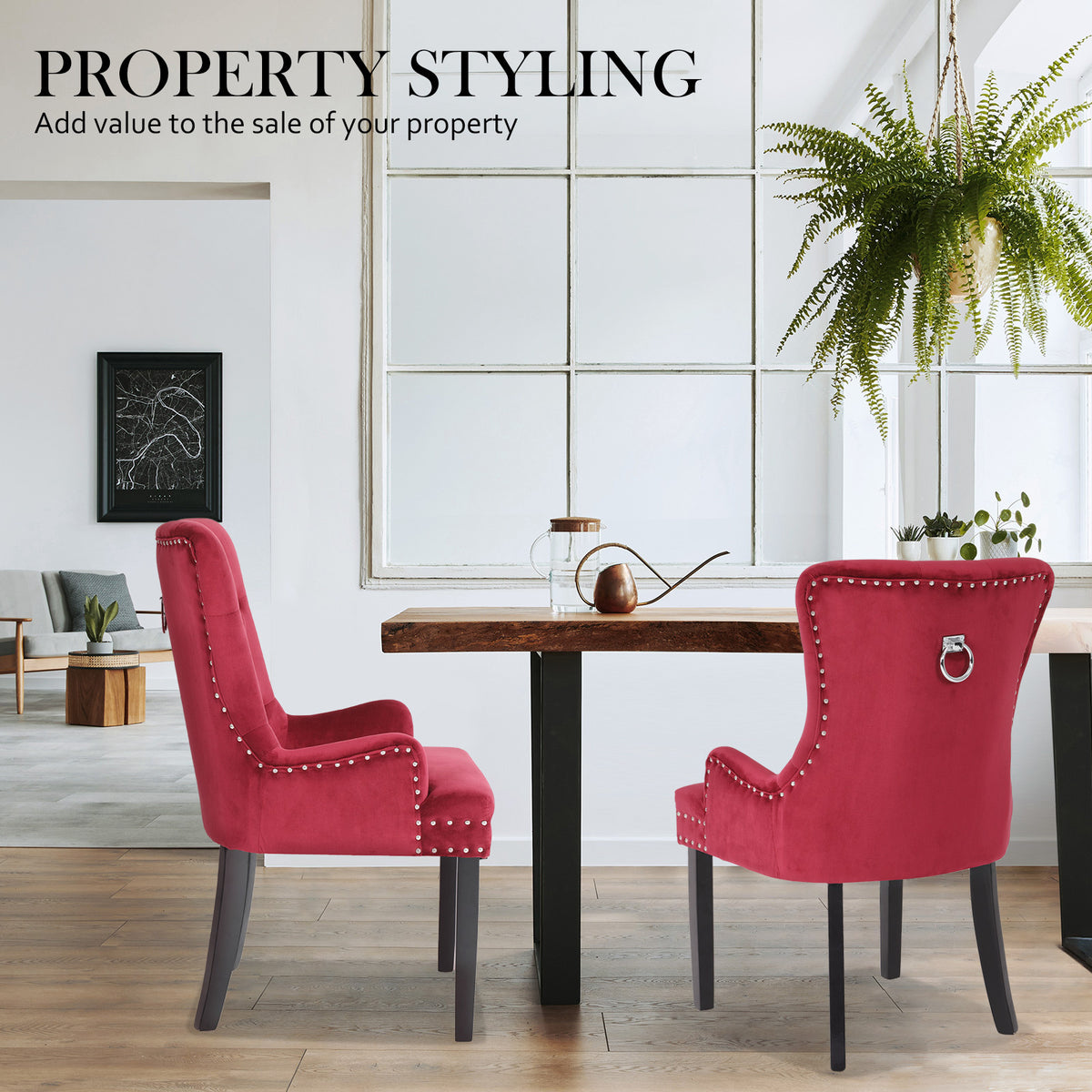 Lisse French Provincial Velvet Dining Chair Set of 4 – Red