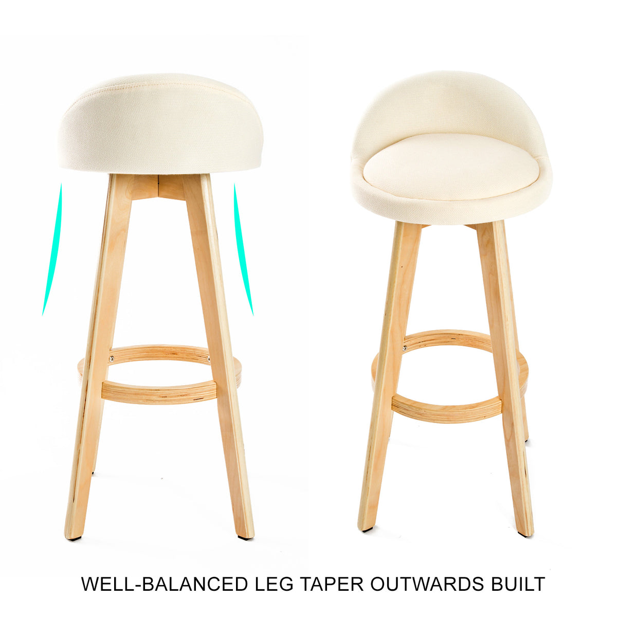 Leila Fabric Swivel Bar Stool Set of 2 – Beige