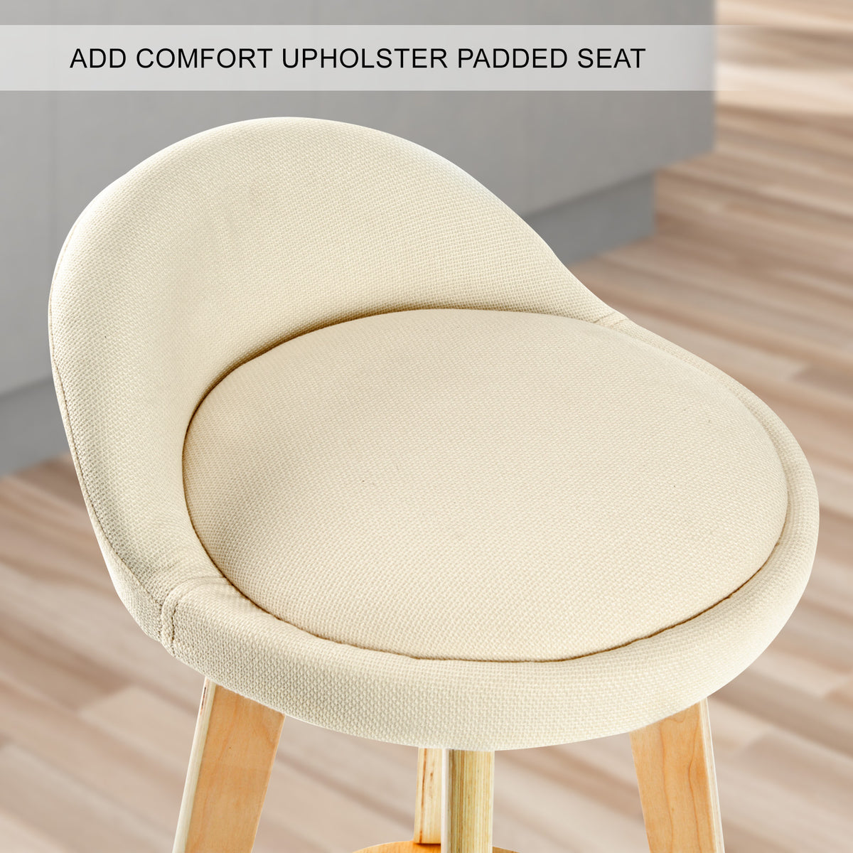 Leila Fabric Swivel Bar Stool Set of 2 – Beige