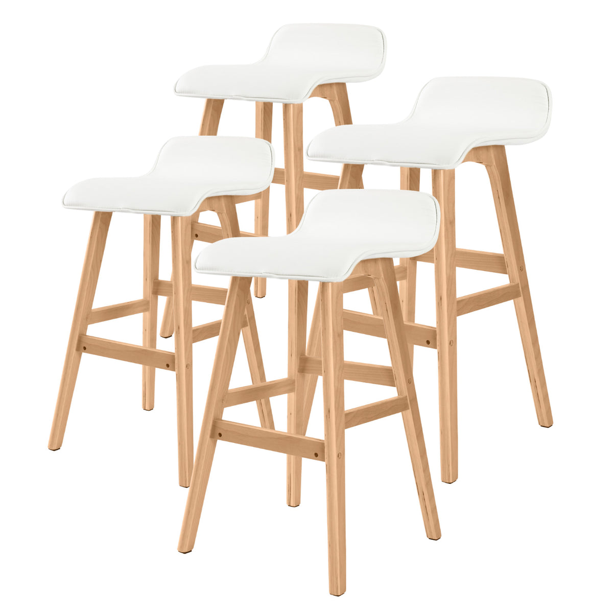 Sophia PU Leather Bar Stool Set of 4 – White, 65 cm Seat