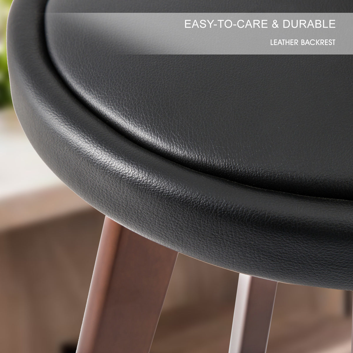 Leila Wooden Swivel Bar Stool Set of 2 – Black