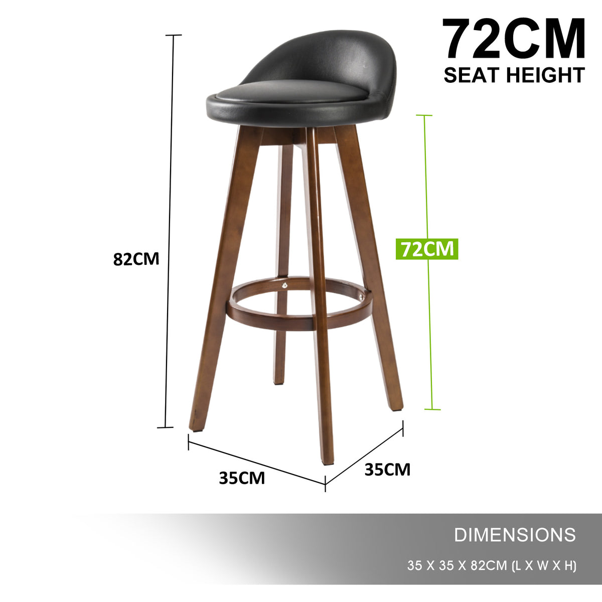 Leila Wooden Swivel Bar Stool Set of 2 – Black