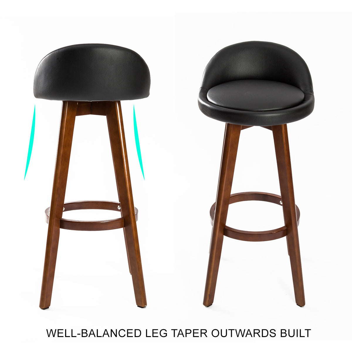 Leila Wooden Swivel Bar Stool Set of 4 – Black & Brown