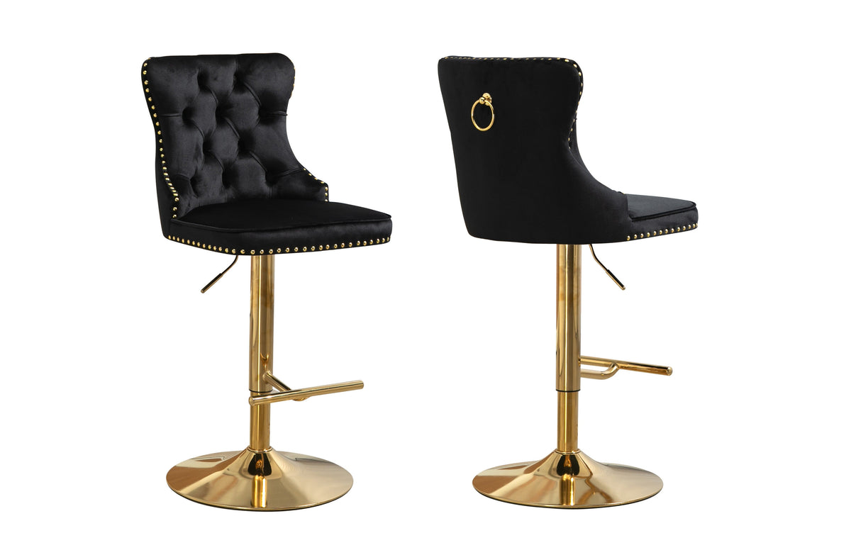 Sahara Swivel Bar Stool Set of 2 – Black, Gold Base