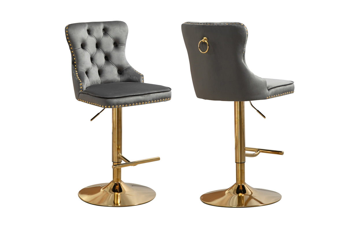 Sahara Swivel Bar Stool Set of 2 – Dark Grey, Gold Base