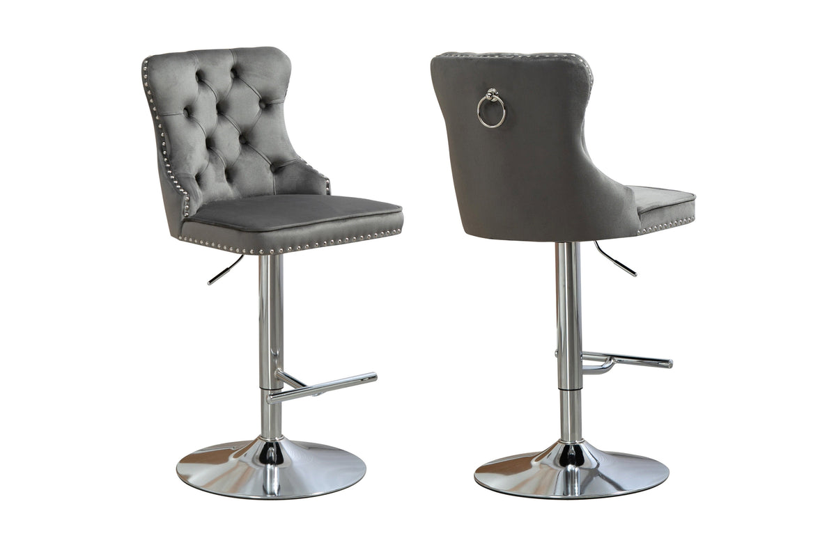 Sahara Swivel Bar Stool Set of 2 – Dark Grey, Silver Base