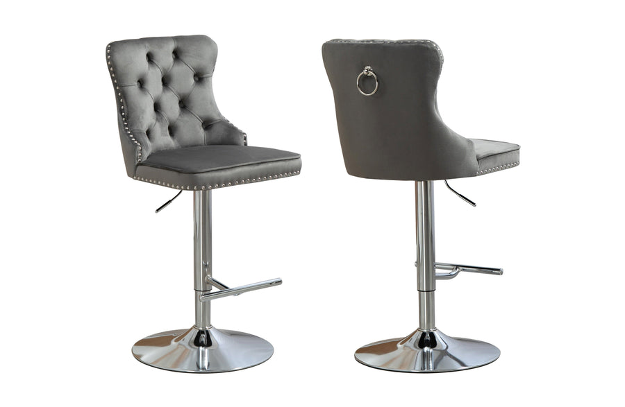 Sahara Swivel Bar Stool Set of 2 – Dark Grey, Silver Base