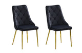 Button Tufted Black with Gold Legs Dining Chairs - Set of 4