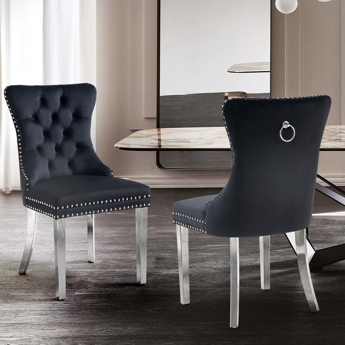Alsea Velvet Dining Chair Set of 2 – Black
