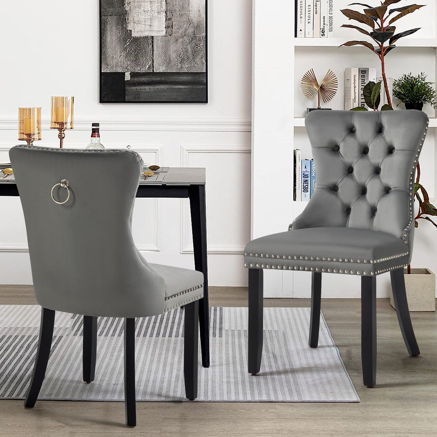 Alsea Velvet Dining Chair Set of 2 – Dark Grey