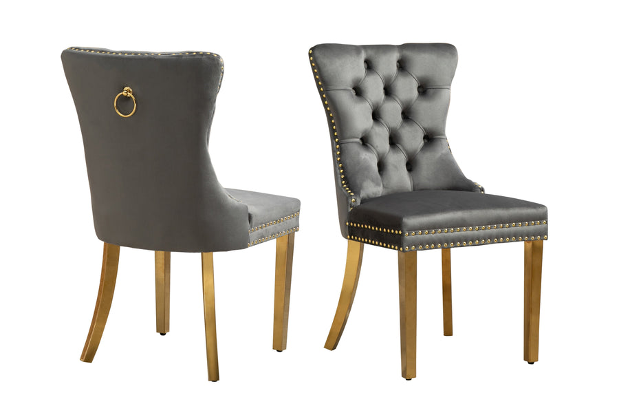 Alsea Velvet Dining Chair Set of 2 – Dark Grey