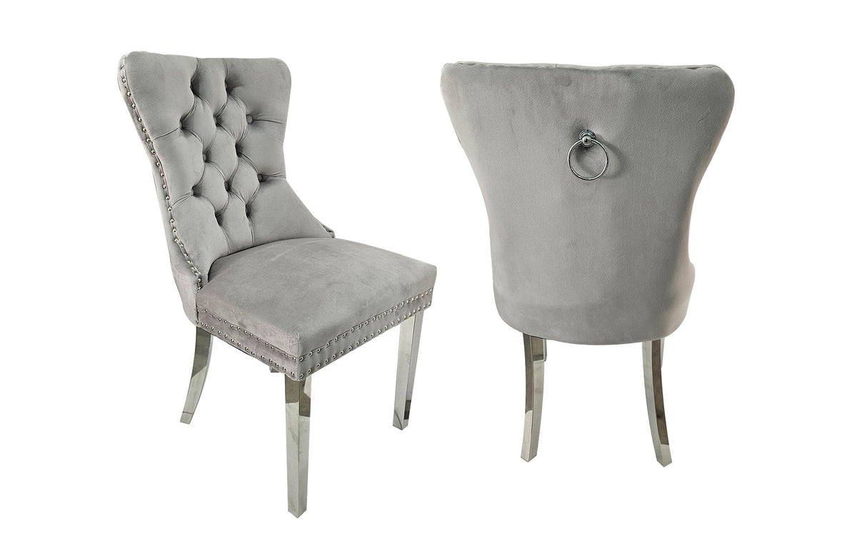Alsea Velvet Dining Chair Set of 2 – Light Grey
