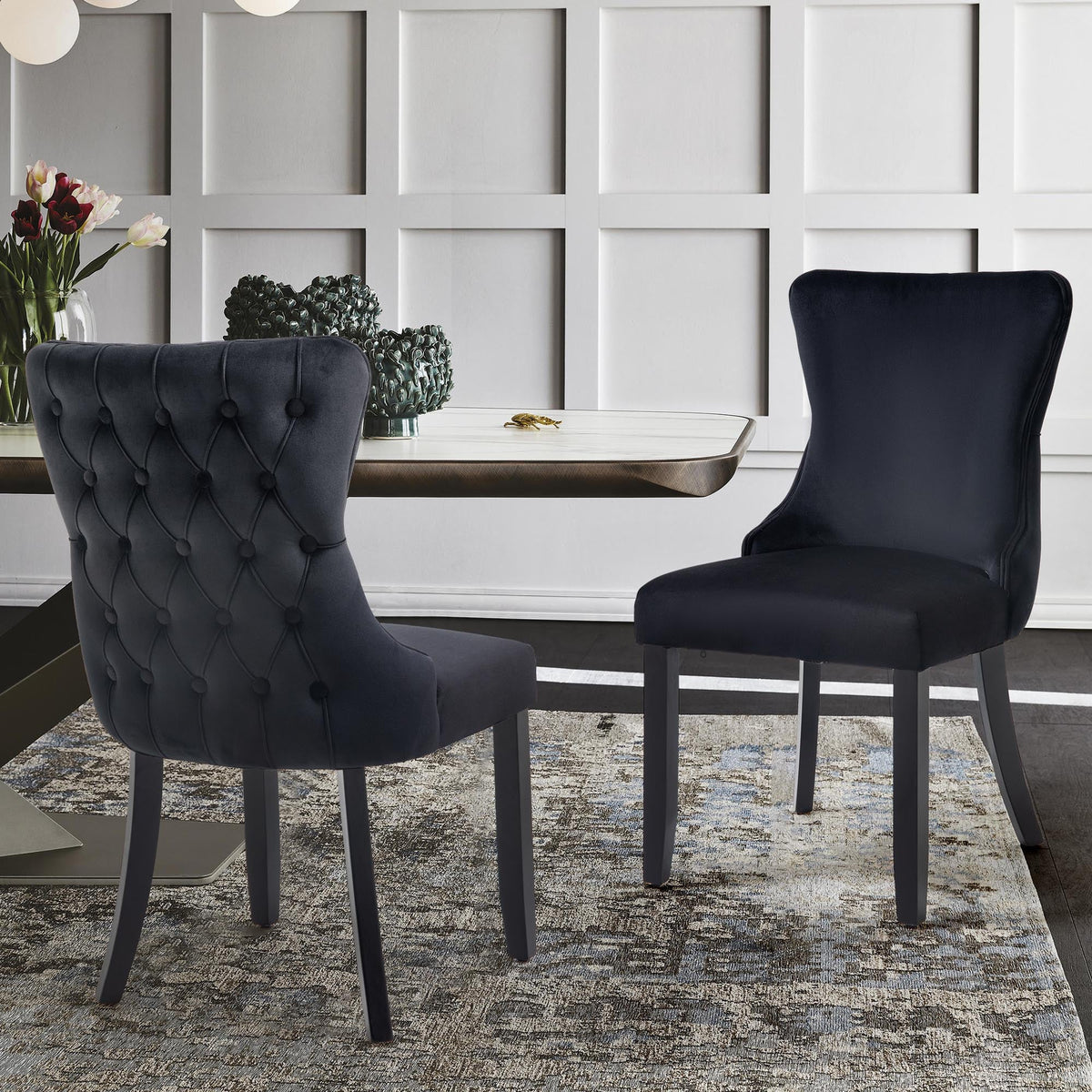 Paris Velvet Dining Chair Set of 2 – Black
