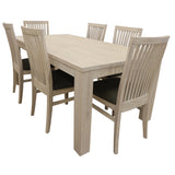 Foxglove 9pc Dining Set 225cm Table 8 PU Seat Chair Solid Mt Ash Wood - White