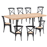 Petunia  9pc 210cm Dining Table Set 8 Cross Back Chair Elm Timber Wood Metal Leg