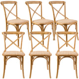 Aster Crossback Dining Chair Set of 6 Solid Birch Timber Wood Ratan Seat - Oak