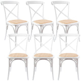 Aster Crossback Dining Chair Set of 6 Solid Birch Timber Wood Ratan Seat - White