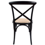 Aster Crossback Dining Chair Set of 4 Solid Birch Timber Wood Ratan Seat - Black