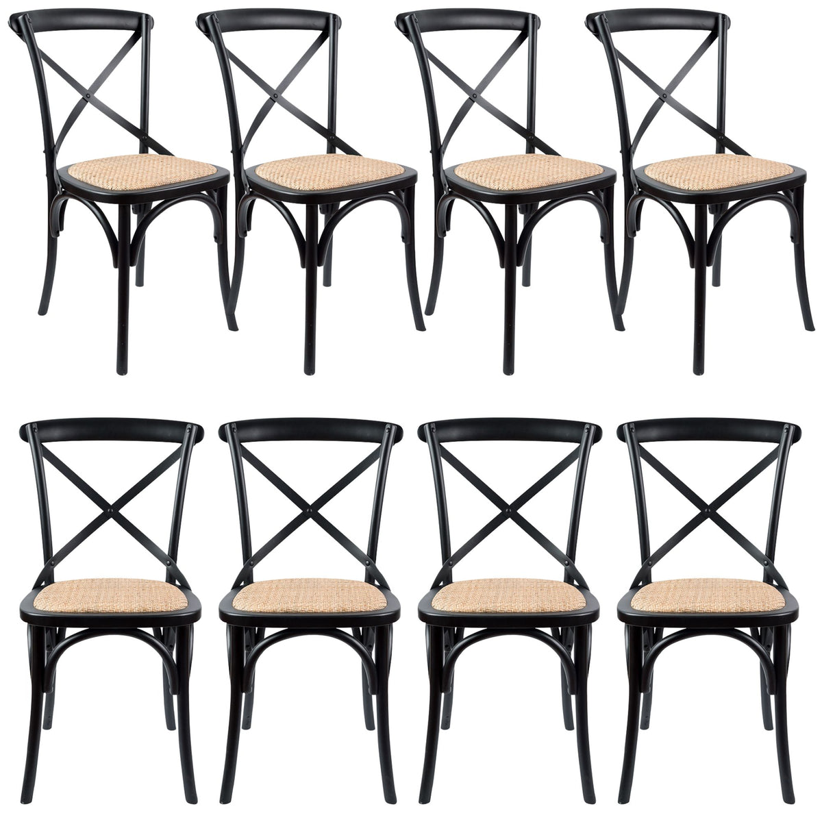 Aster Rattan Dining Chair Set of 8 – Black