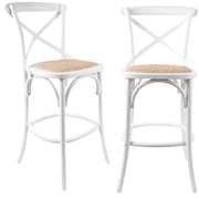 Crossback Rattan Bar Stool – White