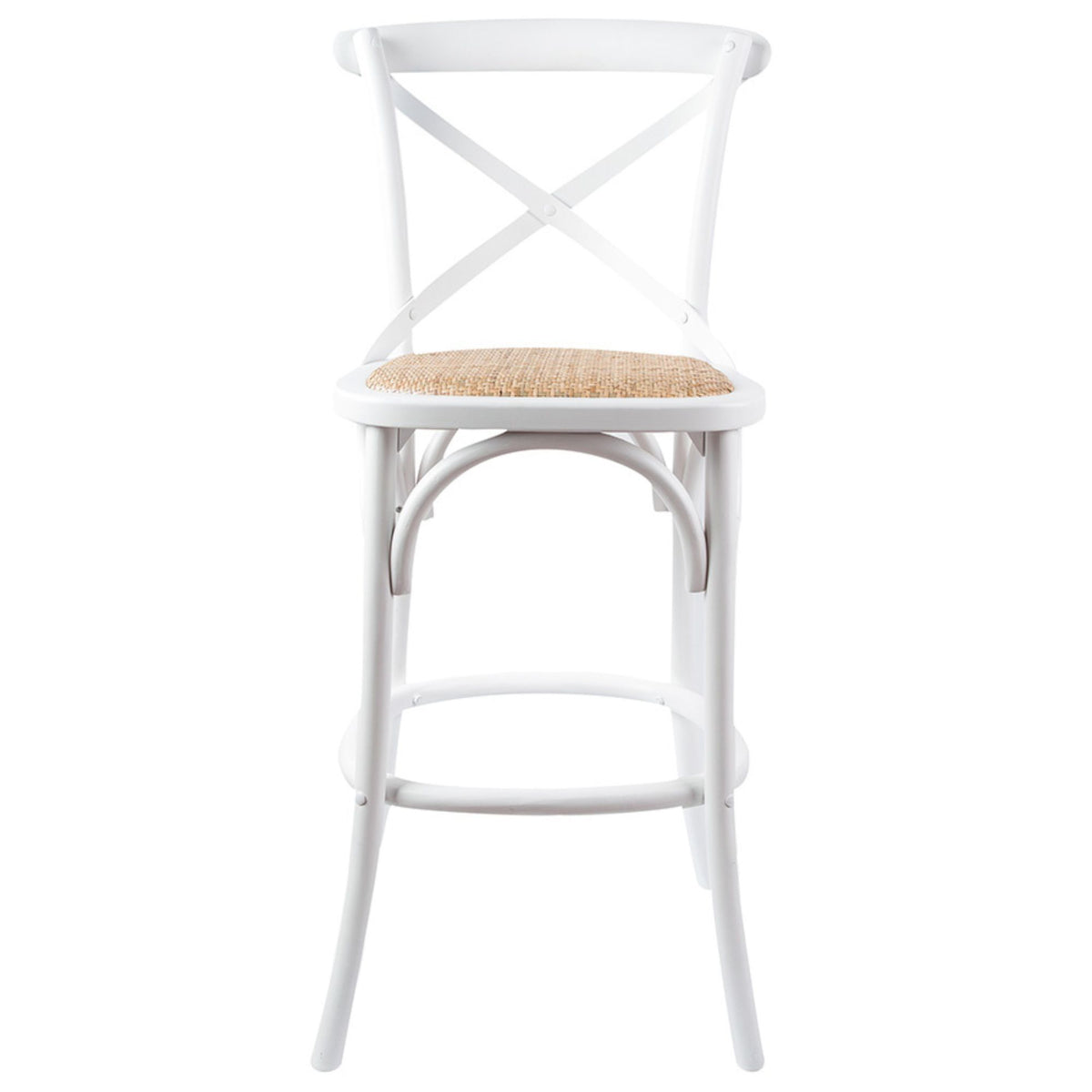Crossback Rattan Bar Stool – White