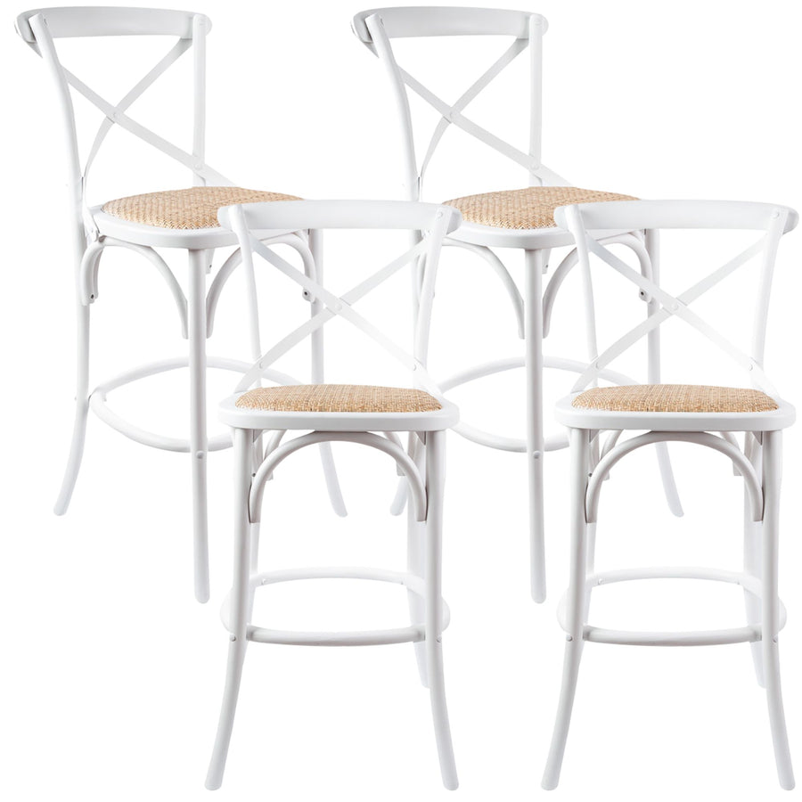 Crossback Rattan Bar Stool – White