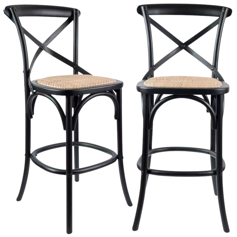 Crossback Rattan Bar Stool – Black