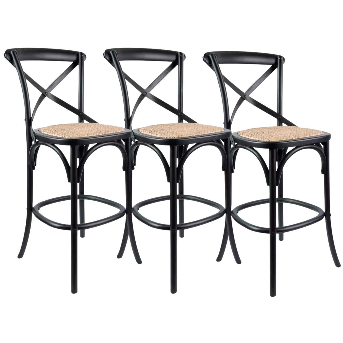 Crossback Rattan Bar Stool – Black