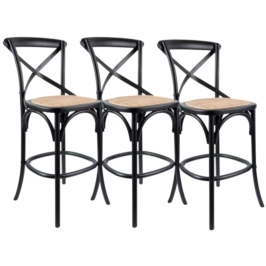 Crossback Rattan Bar Stool – Black