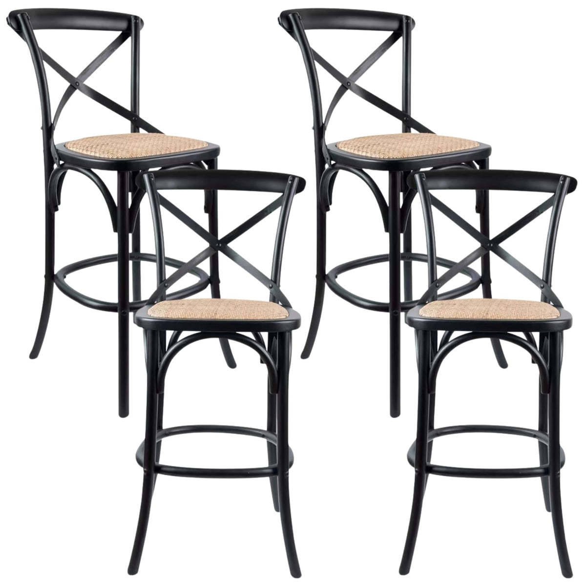 Crossback Rattan Bar Stool – Black