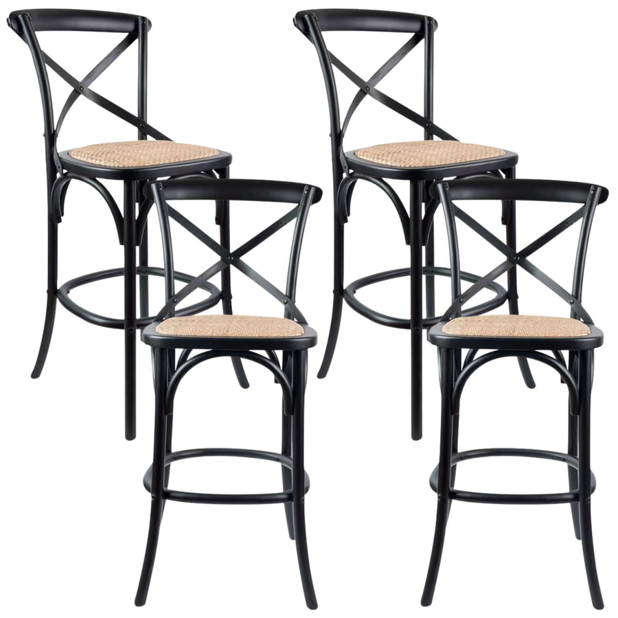 Crossback Rattan Bar Stool – Black