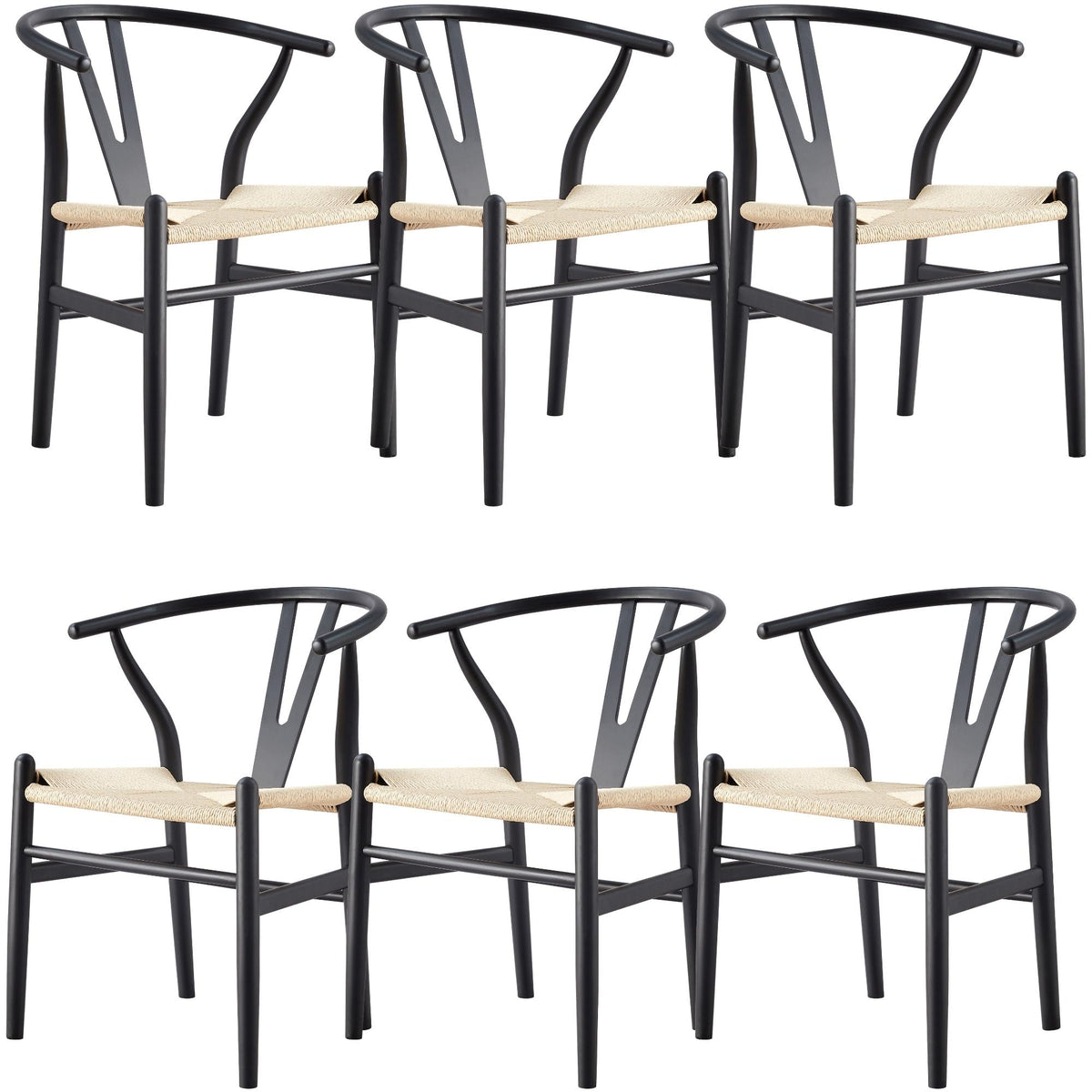 Anemone Wooden Dining Chair Set of 6 – Black